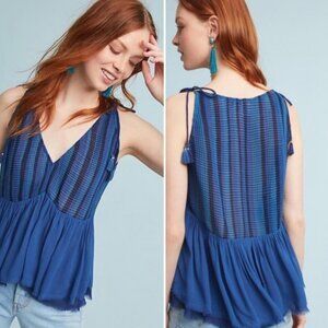 NWT Anthropologie Akemi + Kin Women Blue Textured Tassel Tie Top XS